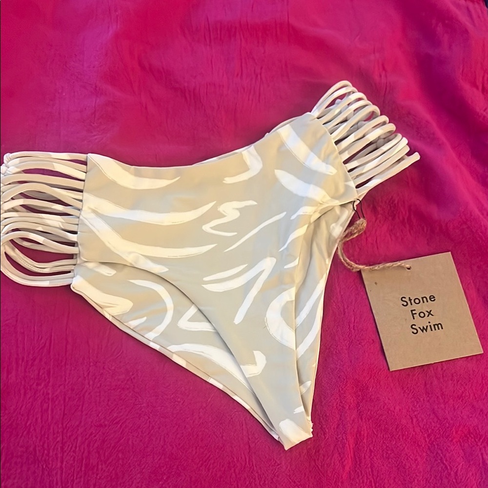 Stone Fox Swim Beige and White Bikini Bottom